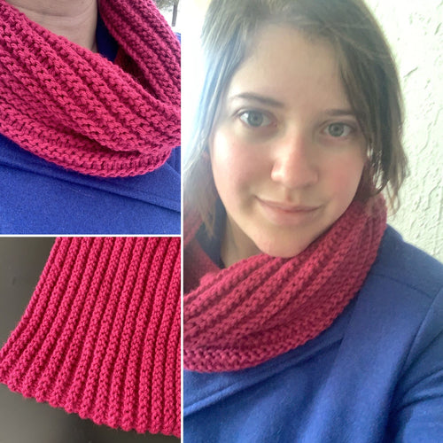 Raspberry Pink hand-knitted infinity scarf