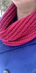 Raspberry Pink hand-knitted infinity scarf