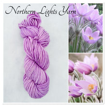 Load image into Gallery viewer, Pasque Flower hand dyed luxury wool yarn