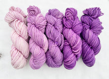 Load image into Gallery viewer, Pasque Flower hand dyed luxury wool yarn