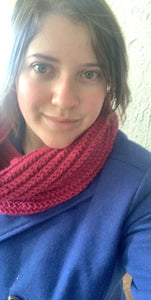 Raspberry Pink hand-knitted infinity scarf